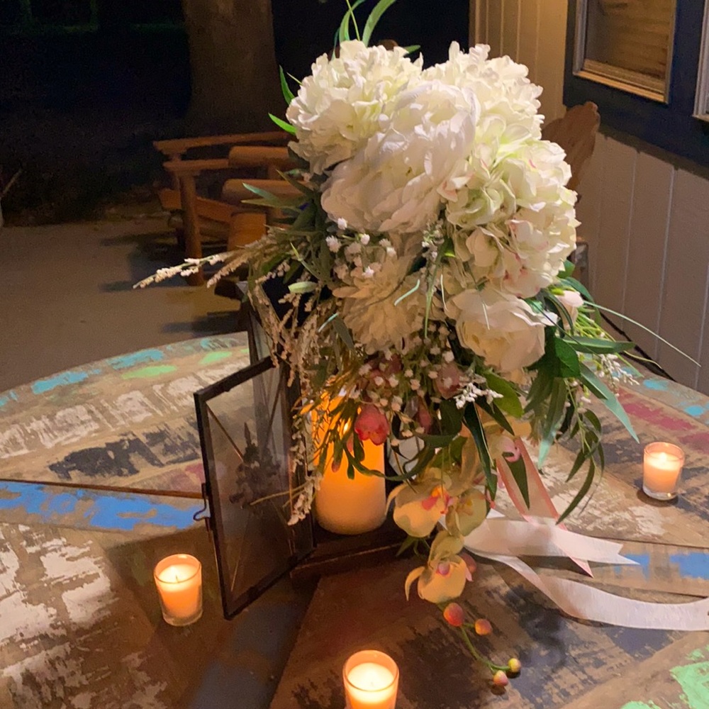 Silk bouquet of hydrangeas, roses and orchids